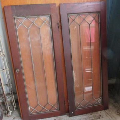 Lot 426:  2 Vintage Lead Glass Doors For Cabinet, 1 Cracked Pane