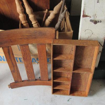Lot 435:  Box of Old Wood Parts For Repair or Repurpose