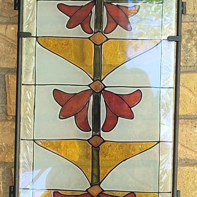 #60: Red & Yellow Abstract Flower Stained Glass Art