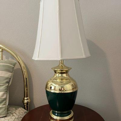 Lot 22 - green & brass lamp