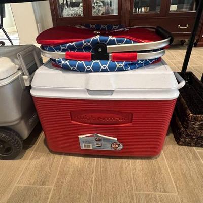 Lot 82 - red ice chest/ cooler basket