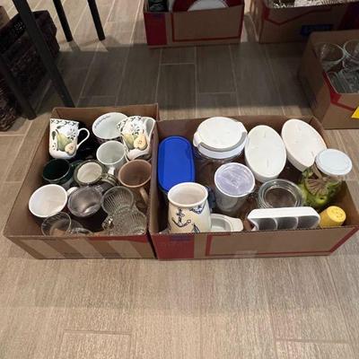 Lot 83 - 2 boxes cups & kitchen misc