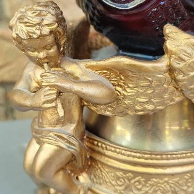 #76: Red & Clear Glass Avon Lamp with Angels