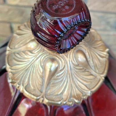 #76: Red & Clear Glass Avon Lamp with Angels