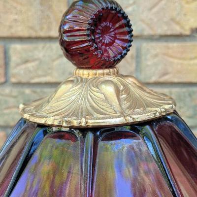 #76: Red & Clear Glass Avon Lamp with Angels