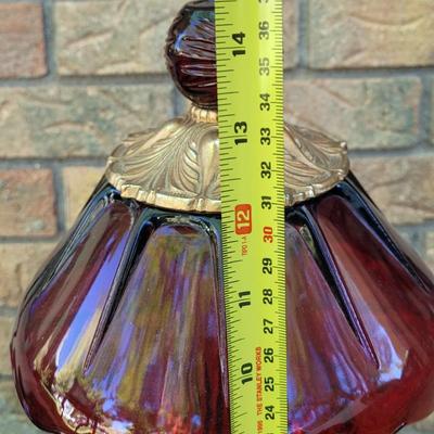#76: Red & Clear Glass Avon Lamp with Angels