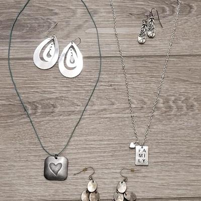 #84: Family and Heart Necklace and Dangle Earrings