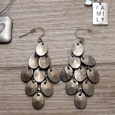 #84: Family and Heart Necklace and Dangle Earrings