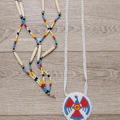 #86: Seed Bead Medallion Native American Necklace and Large Bead Necklace