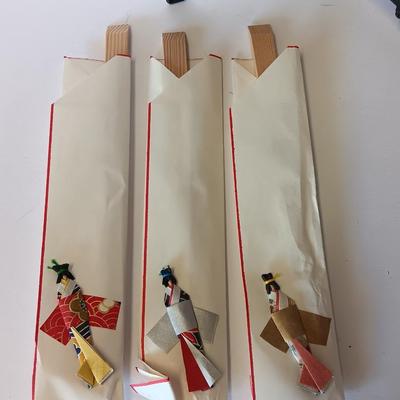 Oriental Miniature 4 Panel Folding Screen / Dollhouse Miniature Geisha Room Divider With chop sticks and other Asian themed Collectibles.