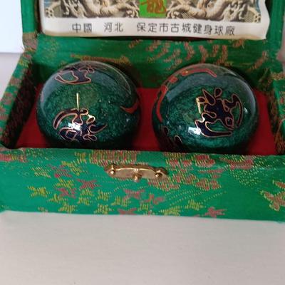 Chinese Cloisonne Handmade Ball - Baoding Balls Chinese Health Massage Exercise Stress Balls in decorative box