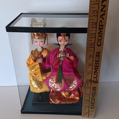Korean Native Dolls Ceremonial in Display Case Korean Royalty Dolls