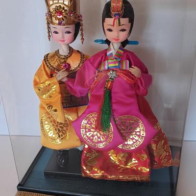 Korean Native Dolls Ceremonial in Display Case Korean Royalty Dolls