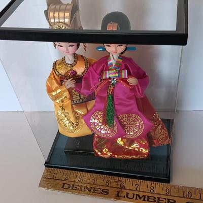 Korean Native Dolls Ceremonial in Display Case Korean Royalty Dolls