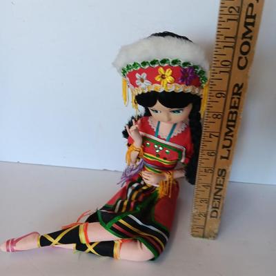 Vintage Souvenir / Folk Art Costume Doll Colorful outfit fabric / cloth collectible doll