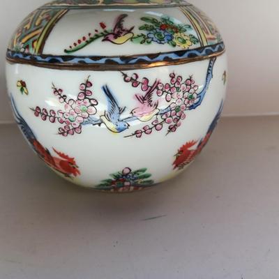 Lidded Ginger Jar Roosters and Cherry Blossoms Occupied Japan