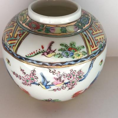 Lidded Ginger Jar Roosters and Cherry Blossoms Occupied Japan