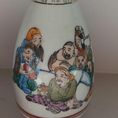 Japan Sake / Japanese Hand Painted Vase with hand painted Antique Chinese Small Porcelain Dish