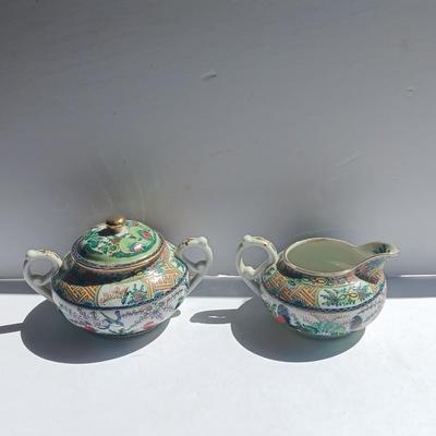 Vintage rooster and Cherry blossom Sugar dish and creamer Japan