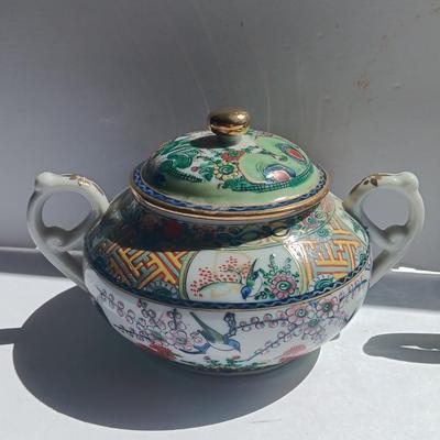 Vintage rooster and Cherry blossom Sugar dish and creamer Japan