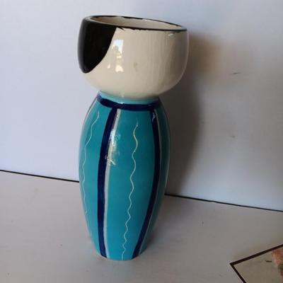 Painted Asian boy vase with Signed traditional Japanese Kimekomi craft doll