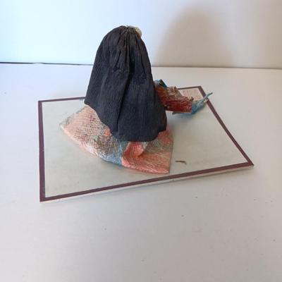 Painted Asian boy vase with Signed traditional Japanese Kimekomi craft doll