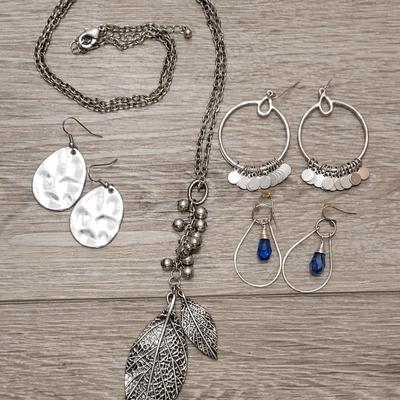 #101: Leaf Necklace and (3) Pairs of Earrings