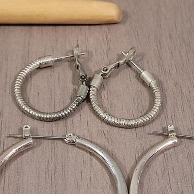 #104: Silver Tone & Sterling Hoop Earrings