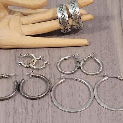 #104: Silver Tone & Sterling Hoop Earrings