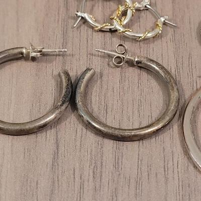 #104: Silver Tone & Sterling Hoop Earrings