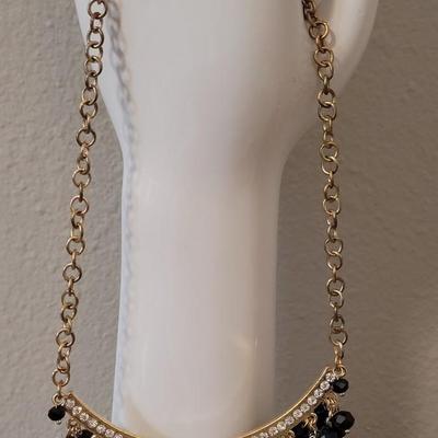 #108: Gold Tone Necklace, (2) Pairs of Hoop Earrings and Double Finger Crystal Owl Ring