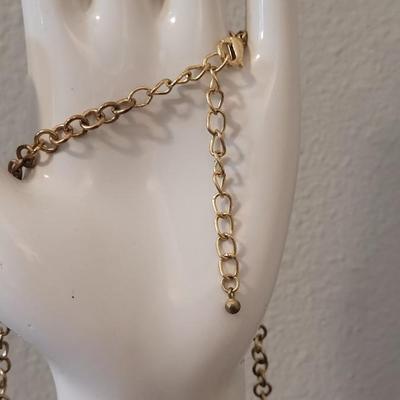 #108: Gold Tone Necklace, (2) Pairs of Hoop Earrings and Double Finger Crystal Owl Ring