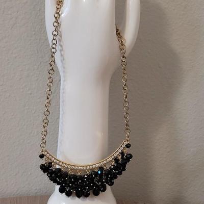 #108: Gold Tone Necklace, (2) Pairs of Hoop Earrings and Double Finger Crystal Owl Ring
