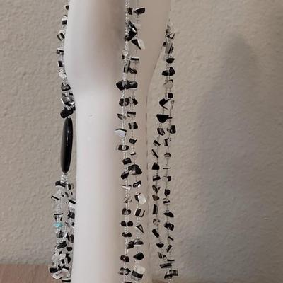 #111: Black Stone Earrings and Black, Clear, and A single Turquoise Bead Necklace