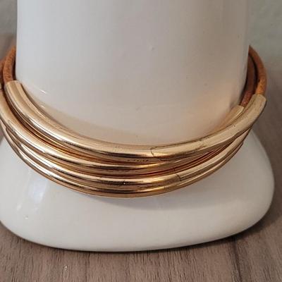 #112: Gold Tone Bangle Bracelets, Fossil Bracelet and Wrapped Leaf Ring