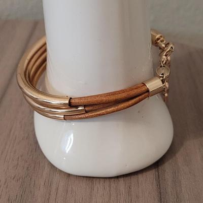 #112: Gold Tone Bangle Bracelets, Fossil Bracelet and Wrapped Leaf Ring