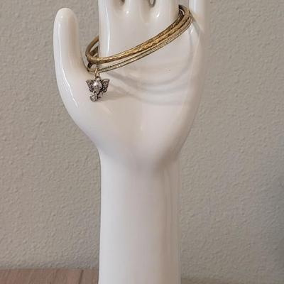 #112: Gold Tone Bangle Bracelets, Fossil Bracelet and Wrapped Leaf Ring