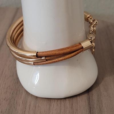 #112: Gold Tone Bangle Bracelets, Fossil Bracelet and Wrapped Leaf Ring