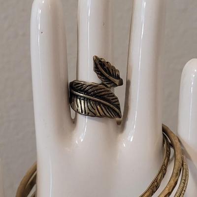 #112: Gold Tone Bangle Bracelets, Fossil Bracelet and Wrapped Leaf Ring
