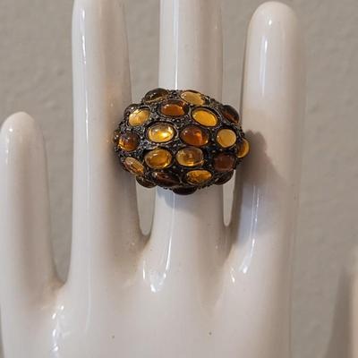 #113: Beaded, Clamp Cuff, Bangle Bracelets and Citrine Colored Stone Ring
