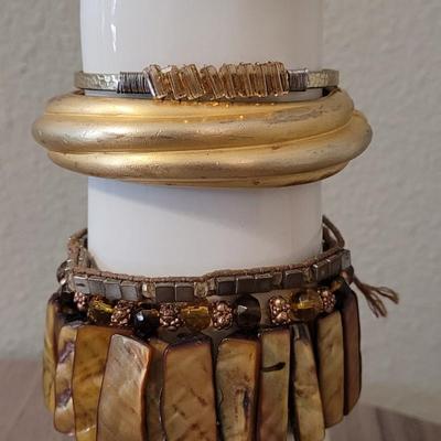 #113: Beaded, Clamp Cuff, Bangle Bracelets and Citrine Colored Stone Ring