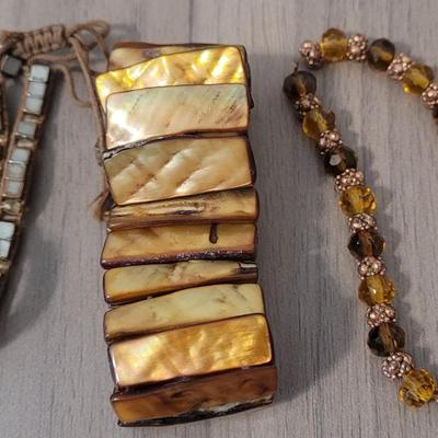 #113: Beaded, Clamp Cuff, Bangle Bracelets and Citrine Colored Stone Ring