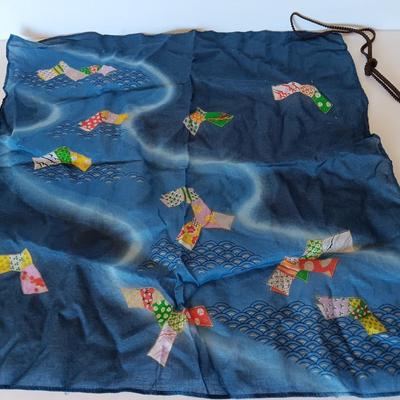 Vintage mosaic wooden box Bamboo inlay with Hobe inspired necklace and silk Handkerchief.