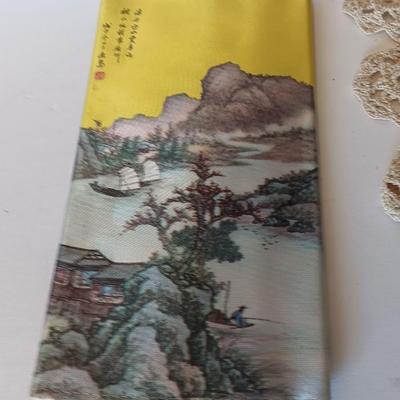 Vintage Lillian Vernon? Oriental Geisha blown glass 7.5" Doll Ornament and Silk cloth checkbook case