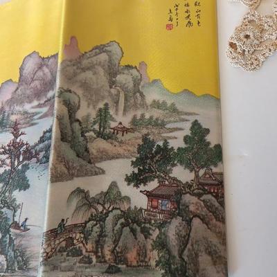 Vintage Lillian Vernon? Oriental Geisha blown glass 7.5" Doll Ornament and Silk cloth checkbook case