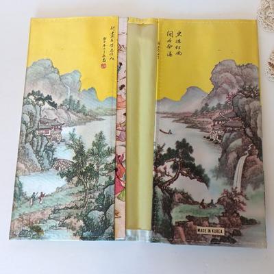 Vintage Lillian Vernon? Oriental Geisha blown glass 7.5" Doll Ornament and Silk cloth checkbook case