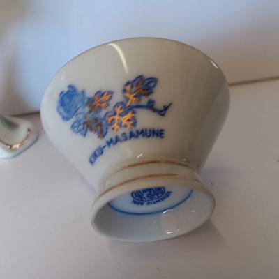 Vintage hand painted Porcelain Geisha girl figure with Masamune saki dish