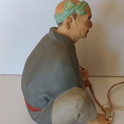 Vintage Hand painted Hakata Urasaki dolls Fukuoka Japan Figure Man twisting straw thread