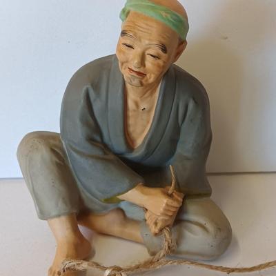 Vintage Hand painted Hakata Urasaki dolls Fukuoka Japan Figure Man twisting straw thread
