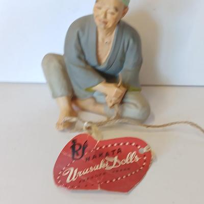 Vintage Hand painted Hakata Urasaki dolls Fukuoka Japan Figure Man twisting straw thread
